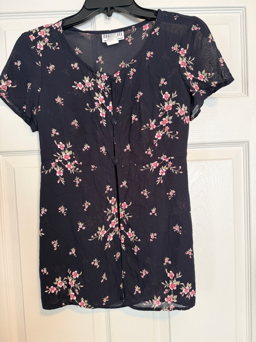 Robbie Bee Black Mini Dress with Pink Floral Print